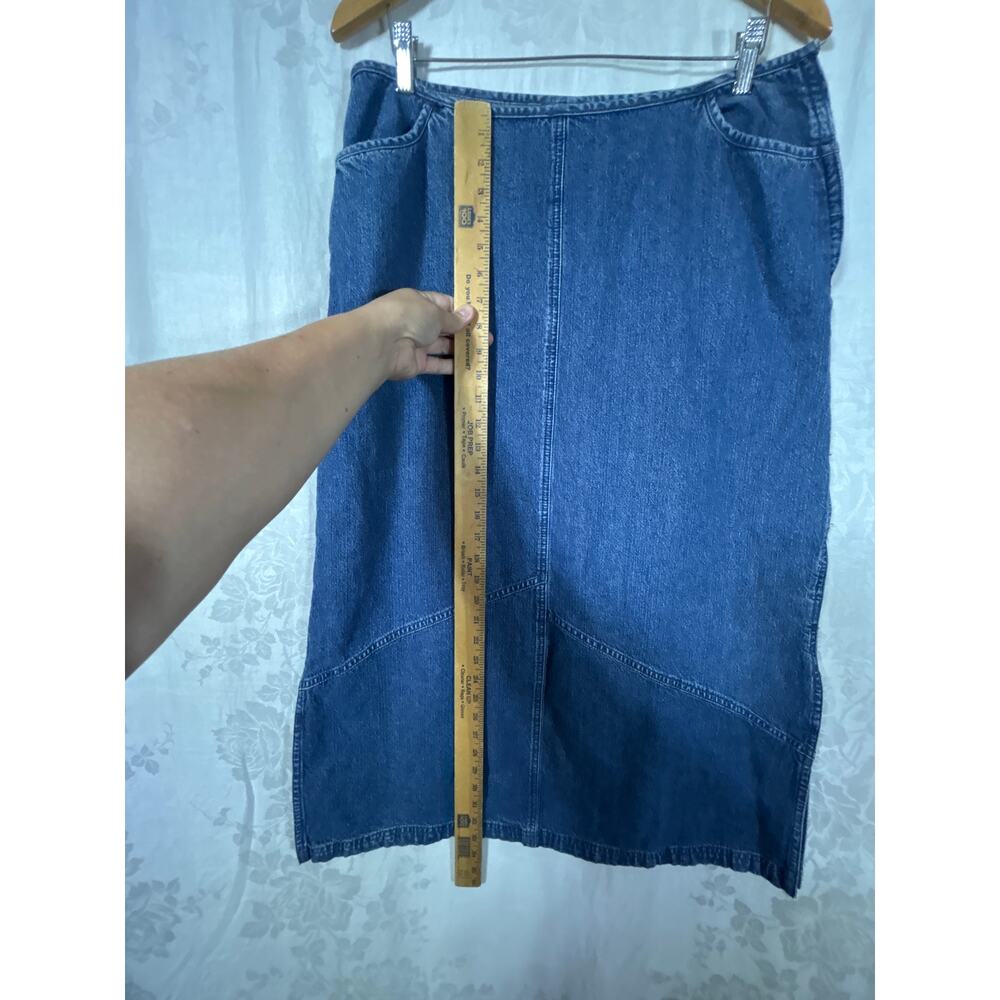 Vintage Denim Maxi Skirt 16 Blue Jean Side Slits Asymmetrical Cotton Modest - Picture 6 of 10